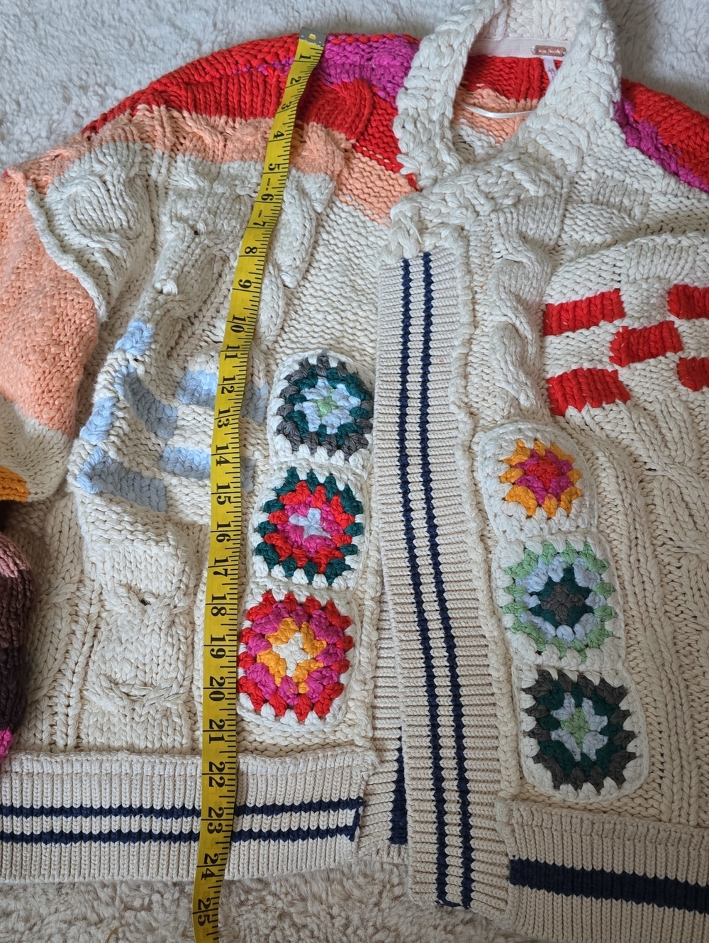 Free People Cream Multicolor Crochet Patchwork Cardigan - Picture 6 of 9